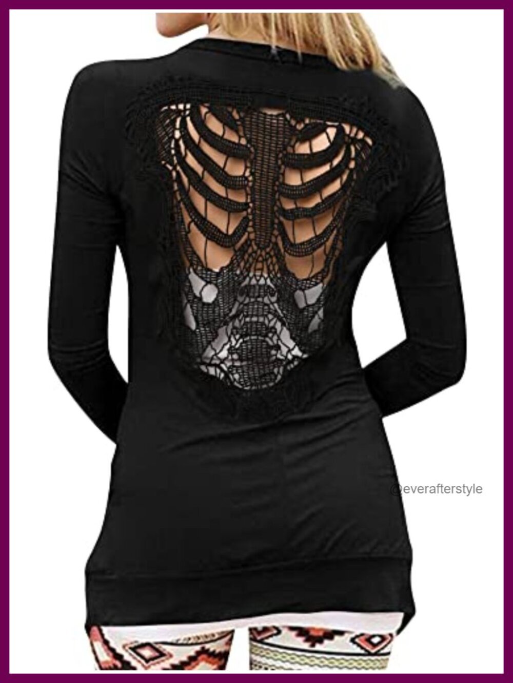 Womens Long Sleeve Open Front Cardigan Lace Skull Skeleton Halloween Sweater